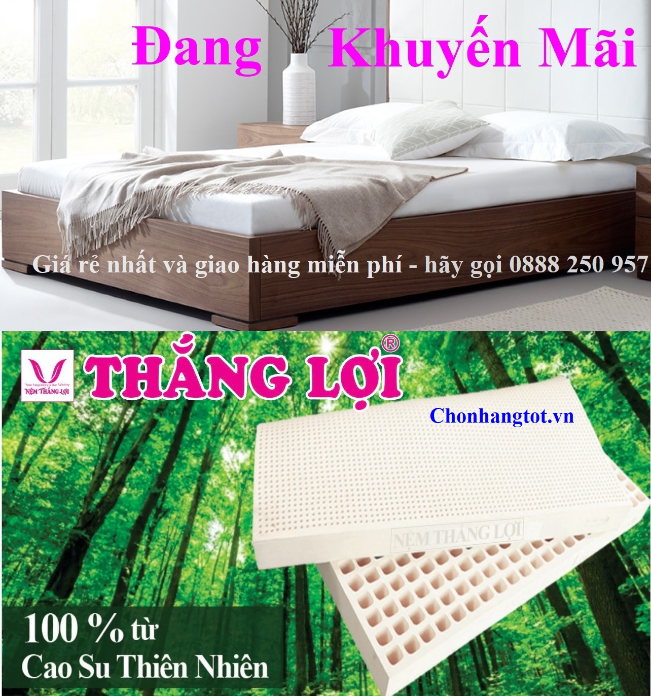 Nệm Cao Su Tự Nhiên 100%. KT: 1m2x2mx10cm